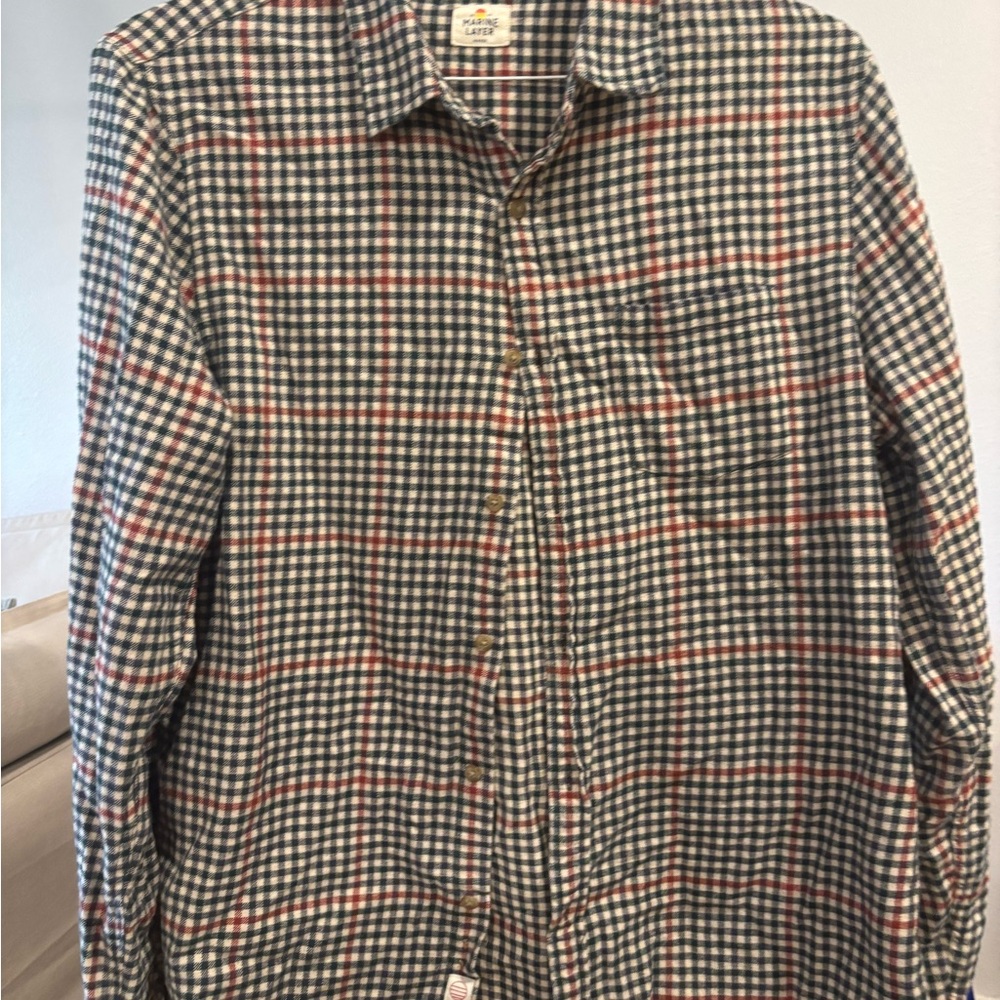 Marine Layer Men's Plaid Shirt - Blue, Red, White